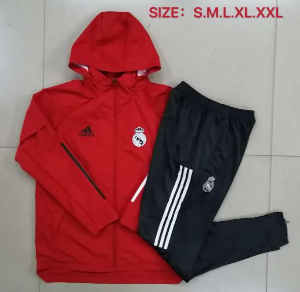 Real Madrid Red Training Kits Hoodie Windbreaker Jacket with Pants 2020/21